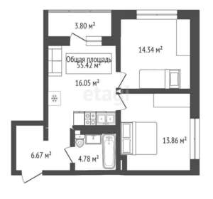 2-к квартира, вторичка, 60м2, 15/25 этаж