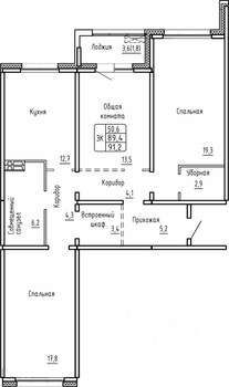 3-к квартира, строящийся дом, 91м2, 3/17 этаж