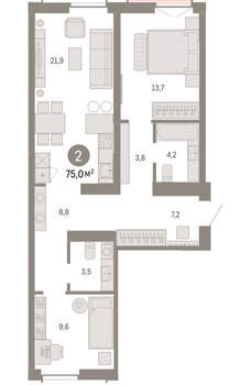 2-к квартира, вторичка, 75м2, 6/23 этаж
