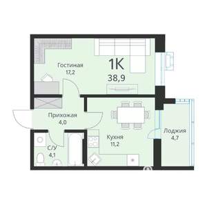 1-к квартира, вторичка, 39м2, 14/15 этаж