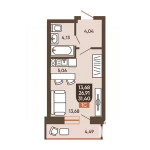 1-к квартира, вторичка, 31м2, 15/19 этаж