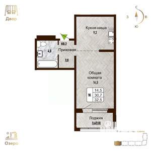 1-к квартира, вторичка, 33м2, 2/17 этаж