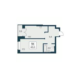 1-к квартира, вторичка, 48м2, 29/30 этаж