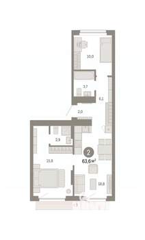 2-к квартира, вторичка, 64м2, 7/9 этаж