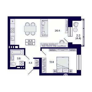 1-к квартира, вторичка, 51м2, 11/11 этаж