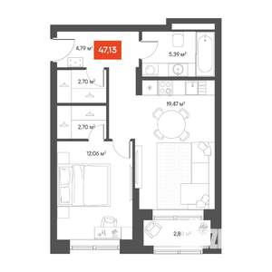 1-к квартира, вторичка, 46м2, 3/10 этаж