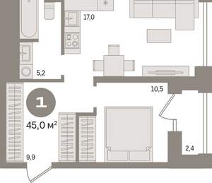 1-к квартира, вторичка, 45м2, 15/30 этаж