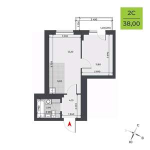 2-к квартира, вторичка, 38м2, 18/21 этаж