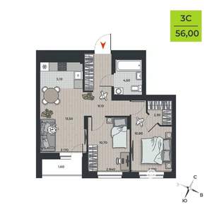 3-к квартира, вторичка, 58м2, 6/21 этаж