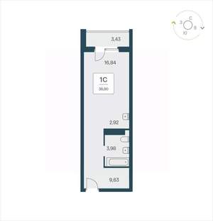 1-к квартира, вторичка, 37м2, 20/26 этаж