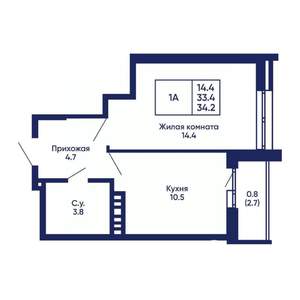 1-к квартира, вторичка, 34м2, 3/14 этаж