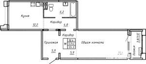 1-к квартира, вторичка, 55м2, 1/15 этаж