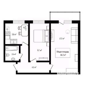 2-к квартира, вторичка, 46м2, 5/5 этаж
