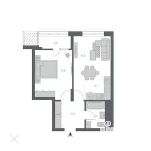 2-к квартира, строящийся дом, 48м2, 4/24 этаж