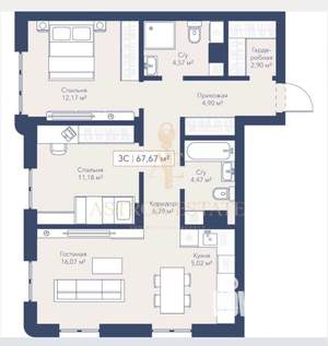 3-к квартира, вторичка, 68м2, 5/24 этаж