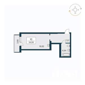 Студия квартира, вторичка, 35м2, 19/27 этаж