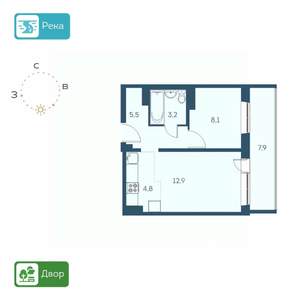 2-к квартира, строящийся дом, 39м2, 1/17 этаж
