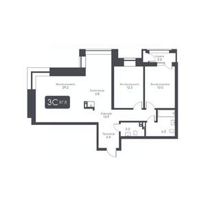 3-к квартира, строящийся дом, 88м2, 11/30 этаж