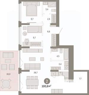 2-к квартира, вторичка, 101м2, 1/7 этаж