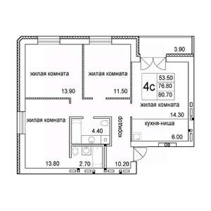 4-к квартира, строящийся дом, 81м2, 3/8 этаж
