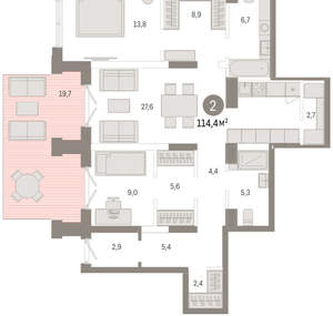 2-к квартира, вторичка, 114м2, 2/17 этаж