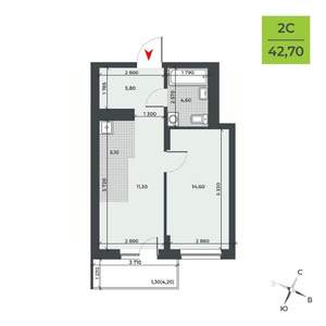 2-к квартира, вторичка, 43м2, 2/21 этаж
