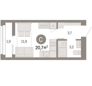 Студия квартира, вторичка, 21м2, 4/23 этаж