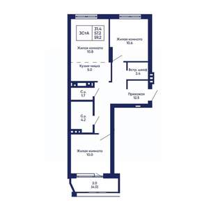 3-к квартира, вторичка, 59м2, 3/14 этаж