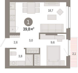 1-к квартира, вторичка, 40м2, 7/12 этаж