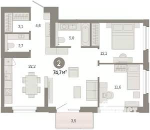 2-к квартира, вторичка, 75м2, 8/14 этаж
