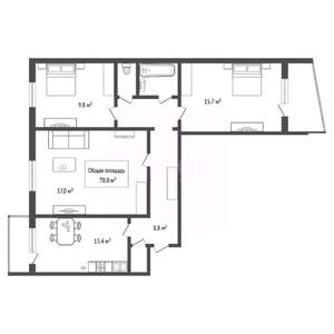 3-к квартира, вторичка, 78м2, 11/17 этаж