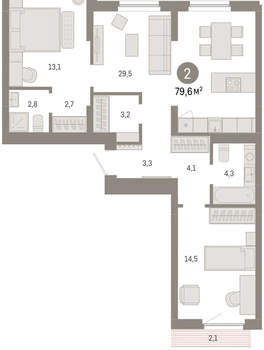 2-к квартира, вторичка, 80м2, 5/12 этаж