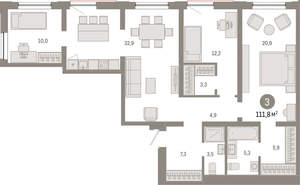 3-к квартира, вторичка, 112м2, 4/17 этаж