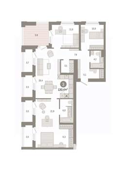 3-к квартира, вторичка, 130м2, 14/14 этаж