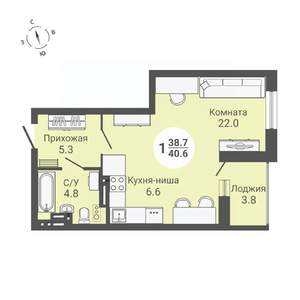 Студия квартира, вторичка, 41м2, 4/17 этаж