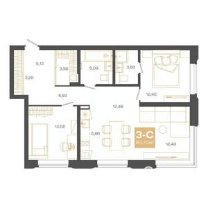 3-к квартира, строящийся дом, 81м2, 2/24 этаж