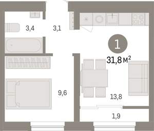 1-к квартира, вторичка, 32м2, 9/15 этаж