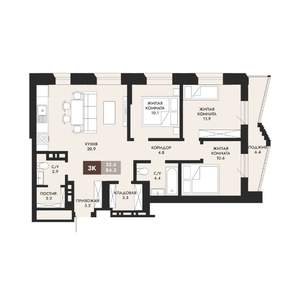 3-к квартира, вторичка, 84м2, 18/22 этаж