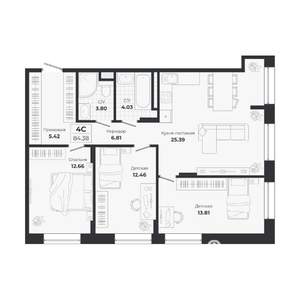 4-к квартира, вторичка, 84м2, 1/9 этаж