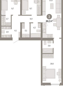 3-к квартира, вторичка, 87м2, 4/23 этаж