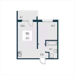 1-к квартира, вторичка, 41м2, 7/17 этаж