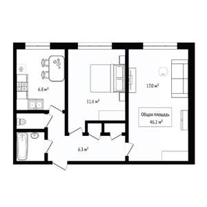 2-к квартира, вторичка, 46м2, 1/9 этаж