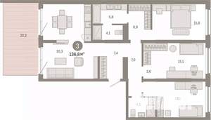 3-к квартира, вторичка, 137м2, 1/7 этаж