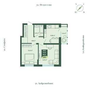 2-к квартира, строящийся дом, 59м2, 13/18 этаж