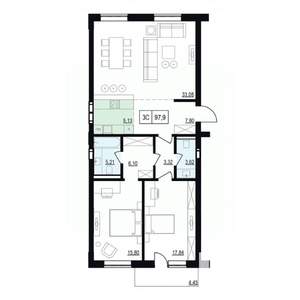 3-к квартира, вторичка, 102м2, 1/6 этаж