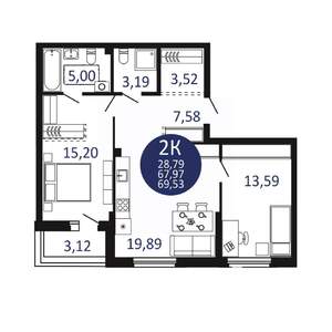 2-к квартира, вторичка, 70м2, 2/20 этаж