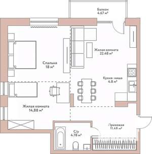 3-к квартира, вторичка, 77м2, 6/8 этаж