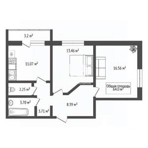 2-к квартира, вторичка, 64м2, 8/17 этаж