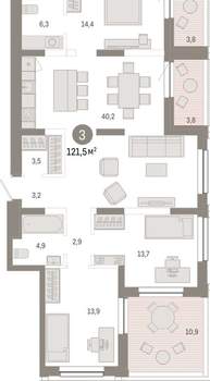 3-к квартира, вторичка, 122м2, 13/17 этаж