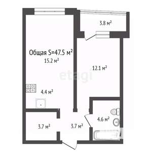 2-к квартира, сданный дом, 48м2, 2/17 этаж